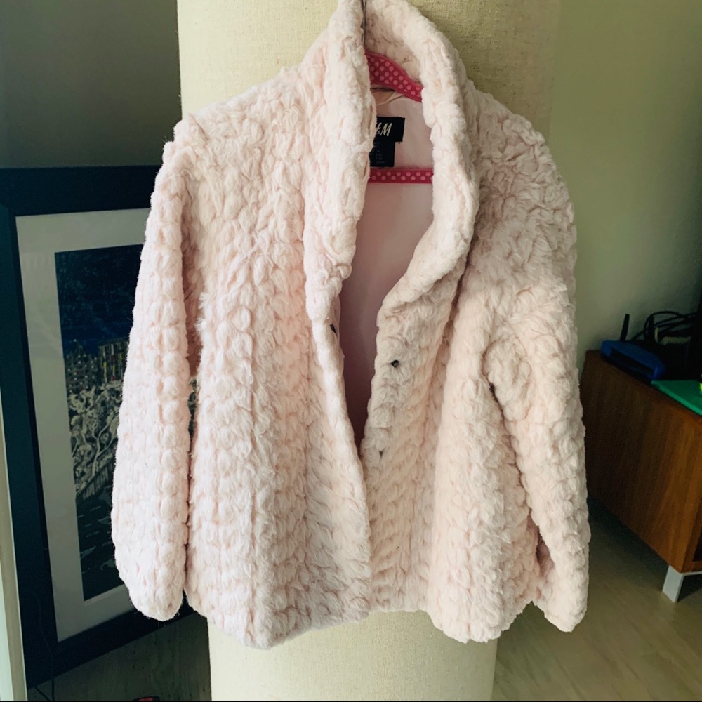 H&M 5-6Y girls pink faux fur coat